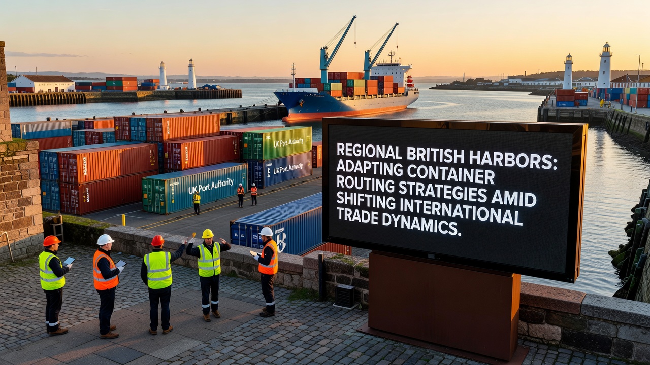 Container handling operations at a British regional harbor showing updated routing infrastructure